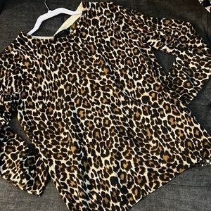 J. Crew Leopard Print L/S  Sweater Women Size Large Merino Wool Gentle Use(25)